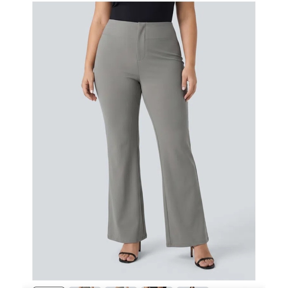 Halara Flex High Waisted Back Side Pocket Slight Flare Work Pants Putty Gray L